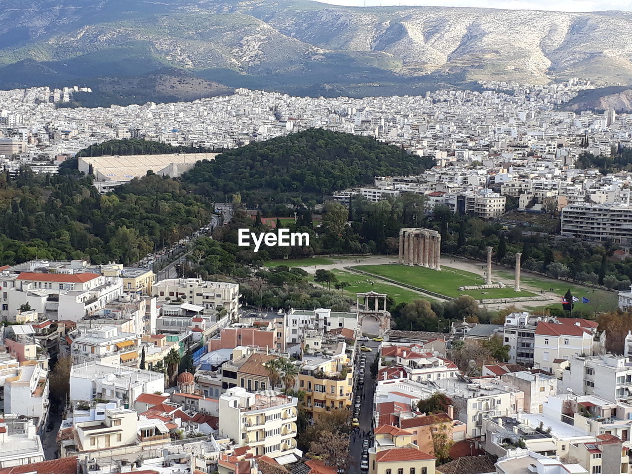 High angle view of buildings in city