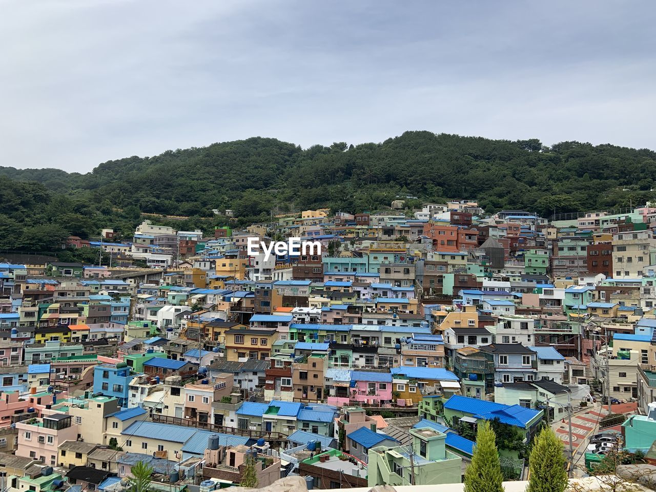 High angle view of townscape against sky