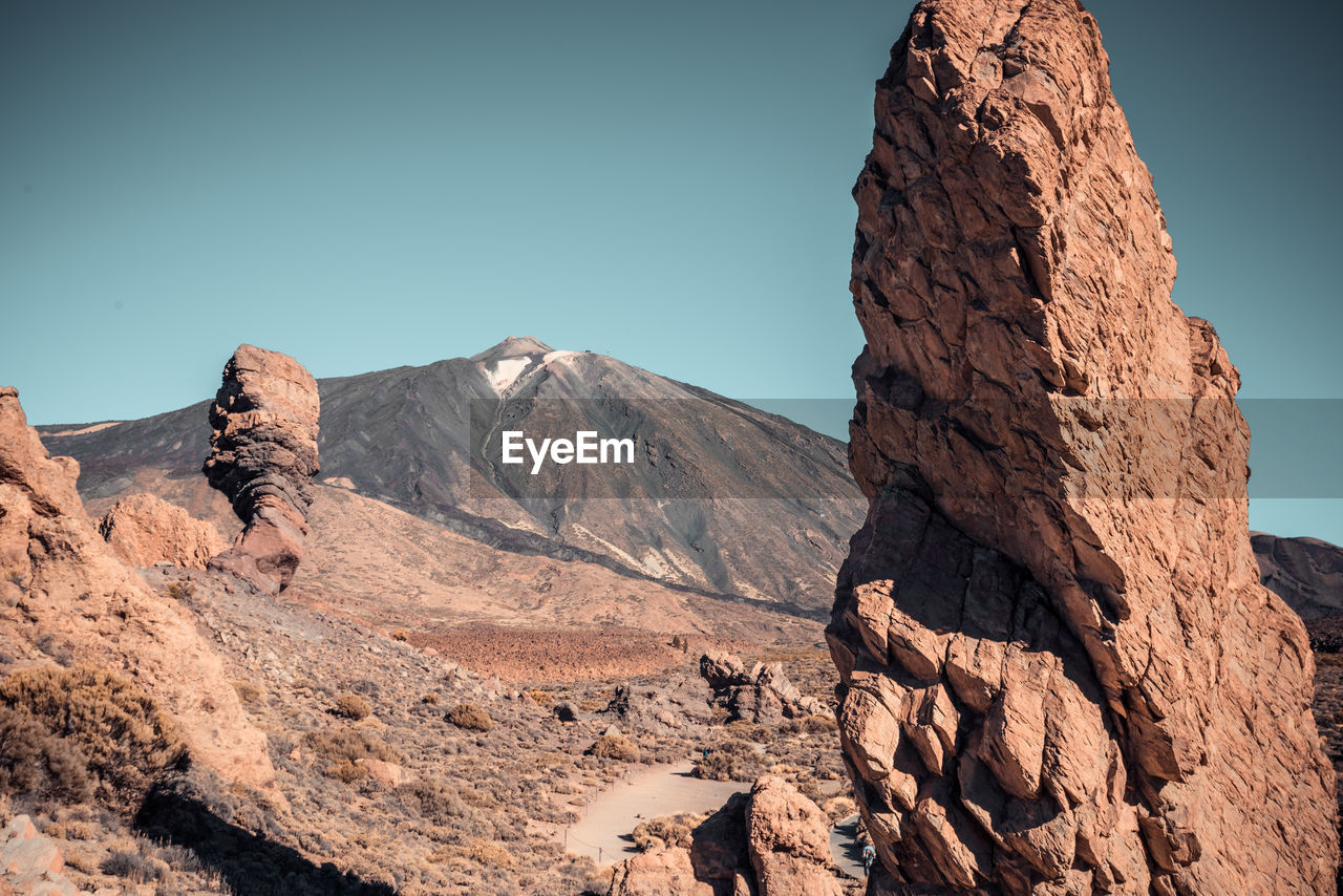 Rock formations in desert against clear sky