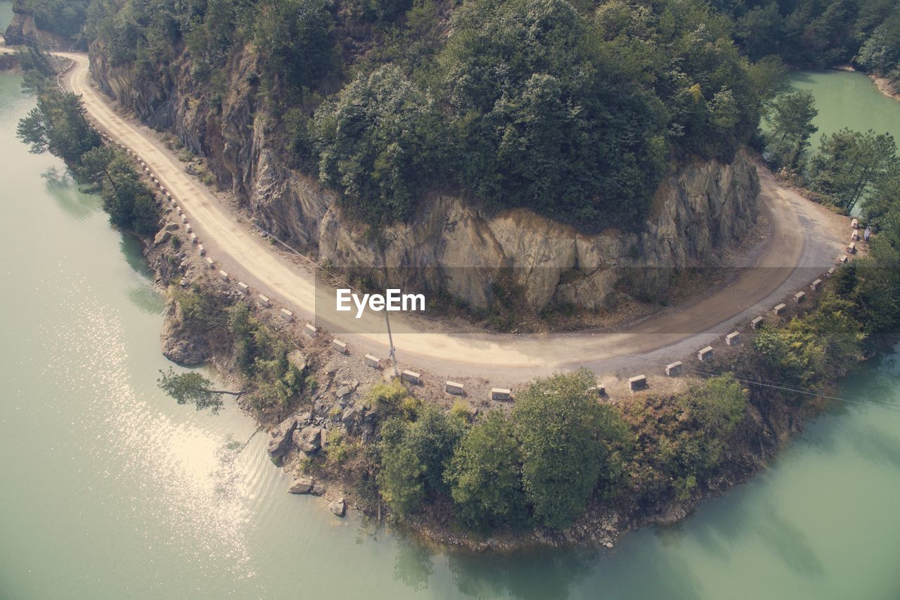 High angle view of river amidst trees