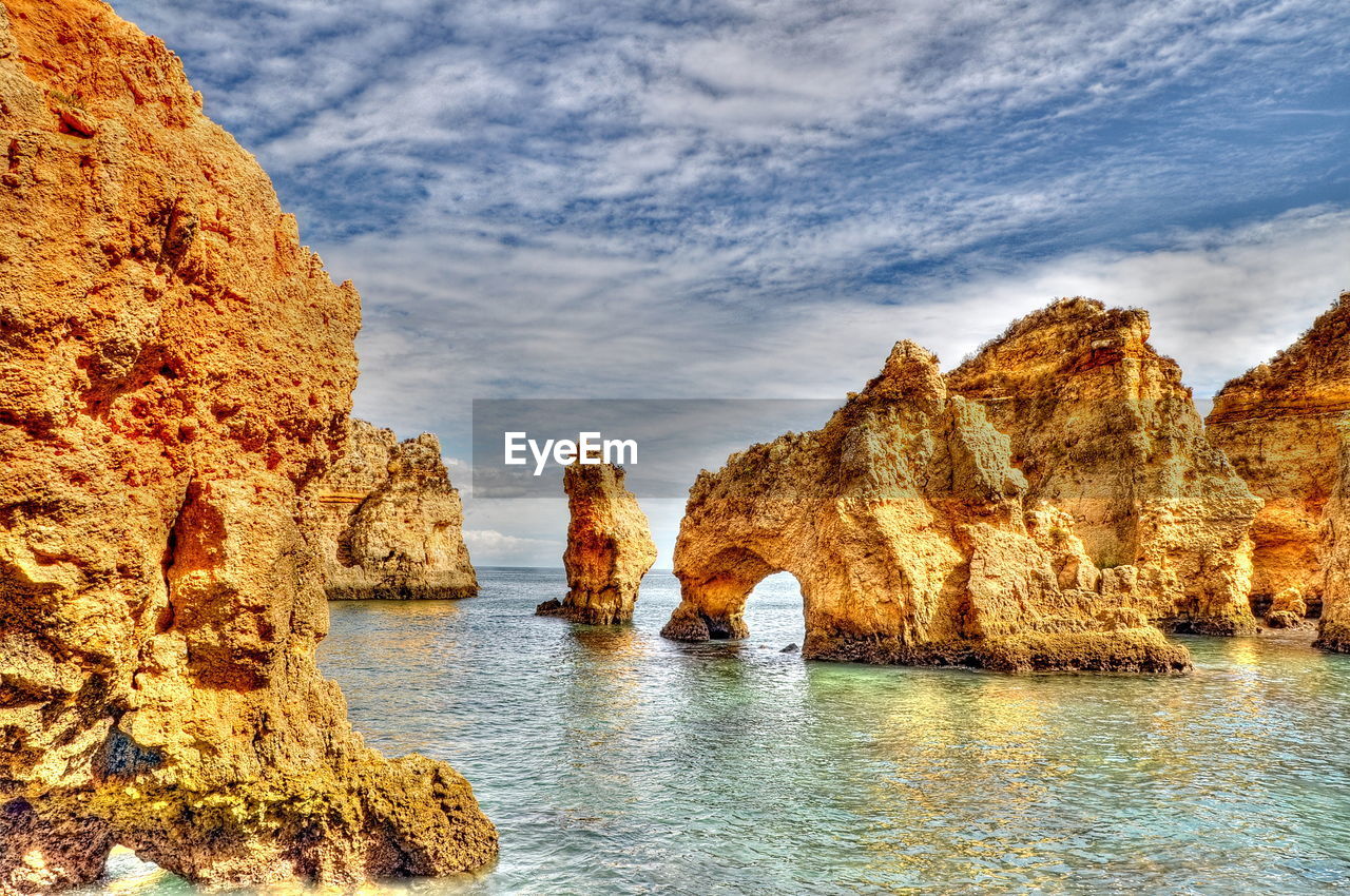 Panoramic view of rock formations in sea