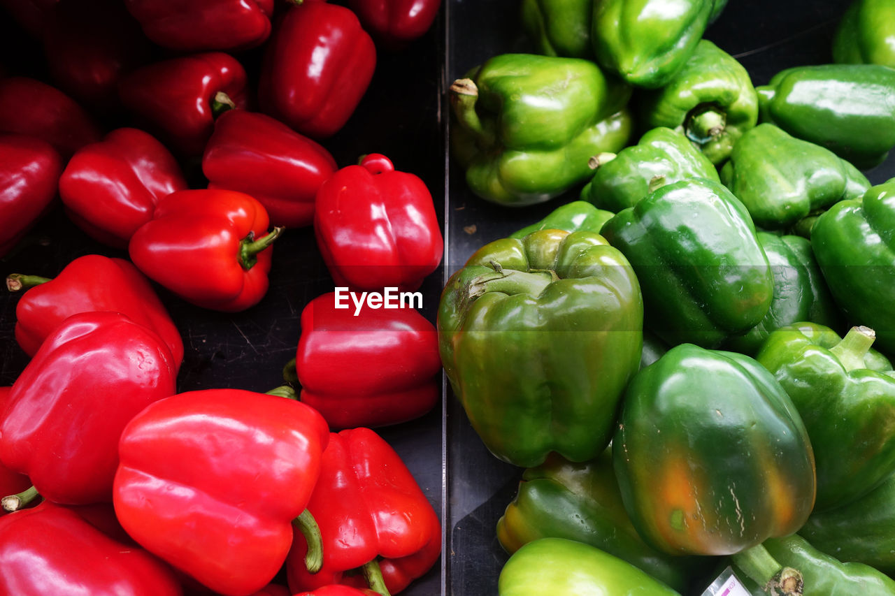 High angle view of bell peppers for sale at store