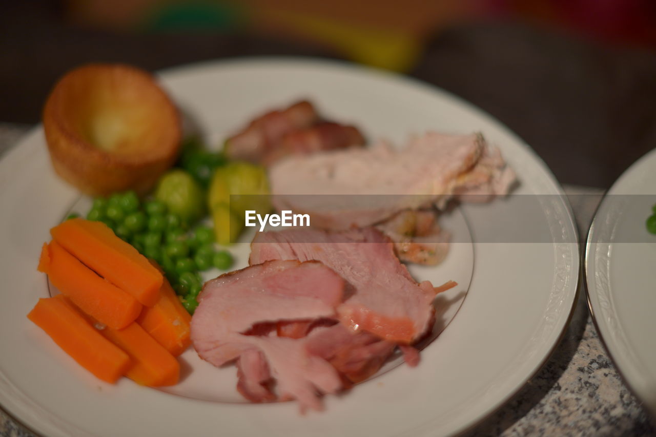 High angle view of food served in plate