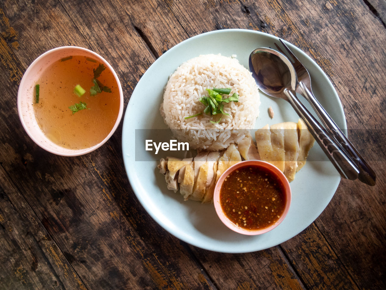 High angle view of food in bowl on table