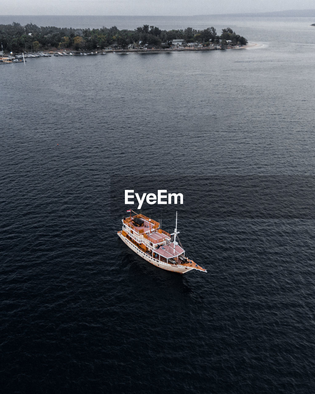 High angle view of boat sailing on sea