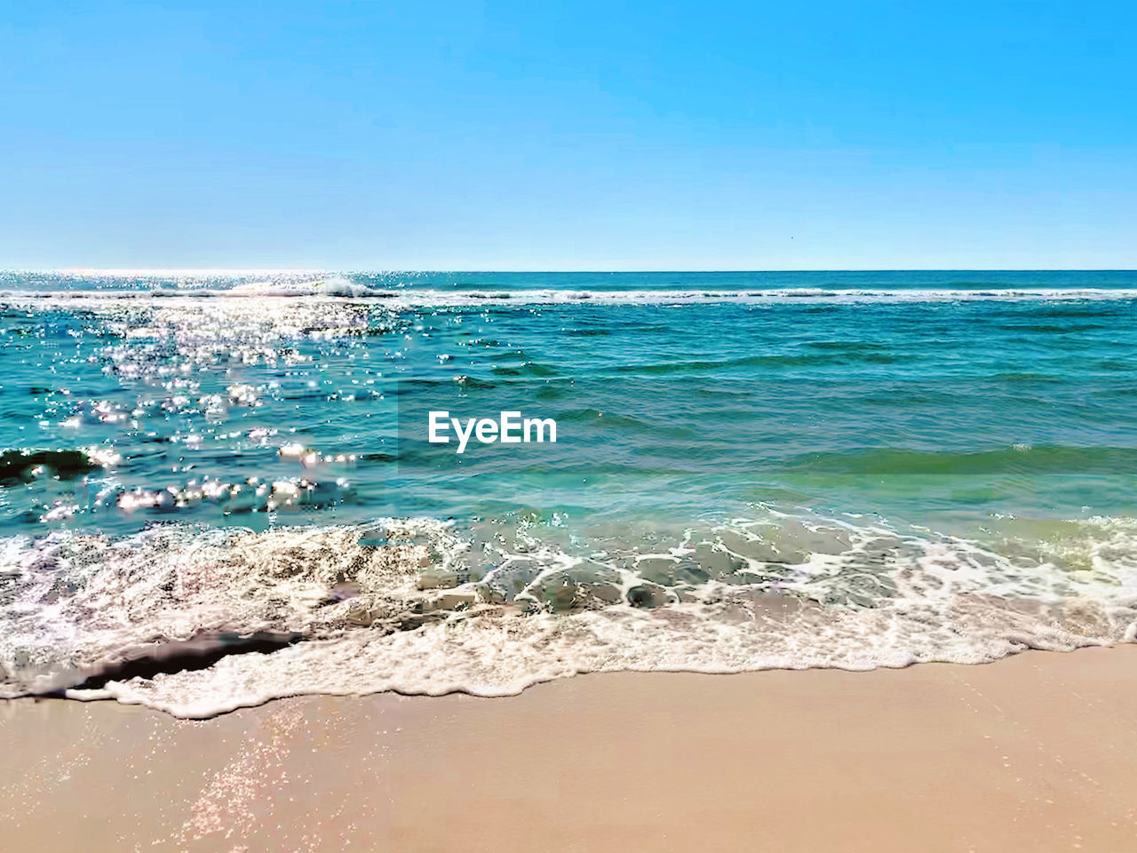 SCENIC VIEW OF BEACH AGAINST CLEAR BLUE SKY