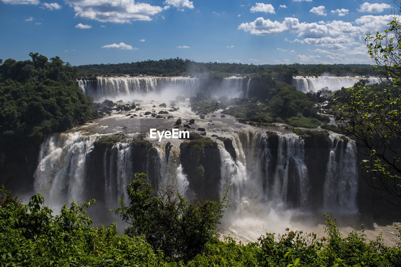 Scenic view of the iguacu waterfalls in brazil