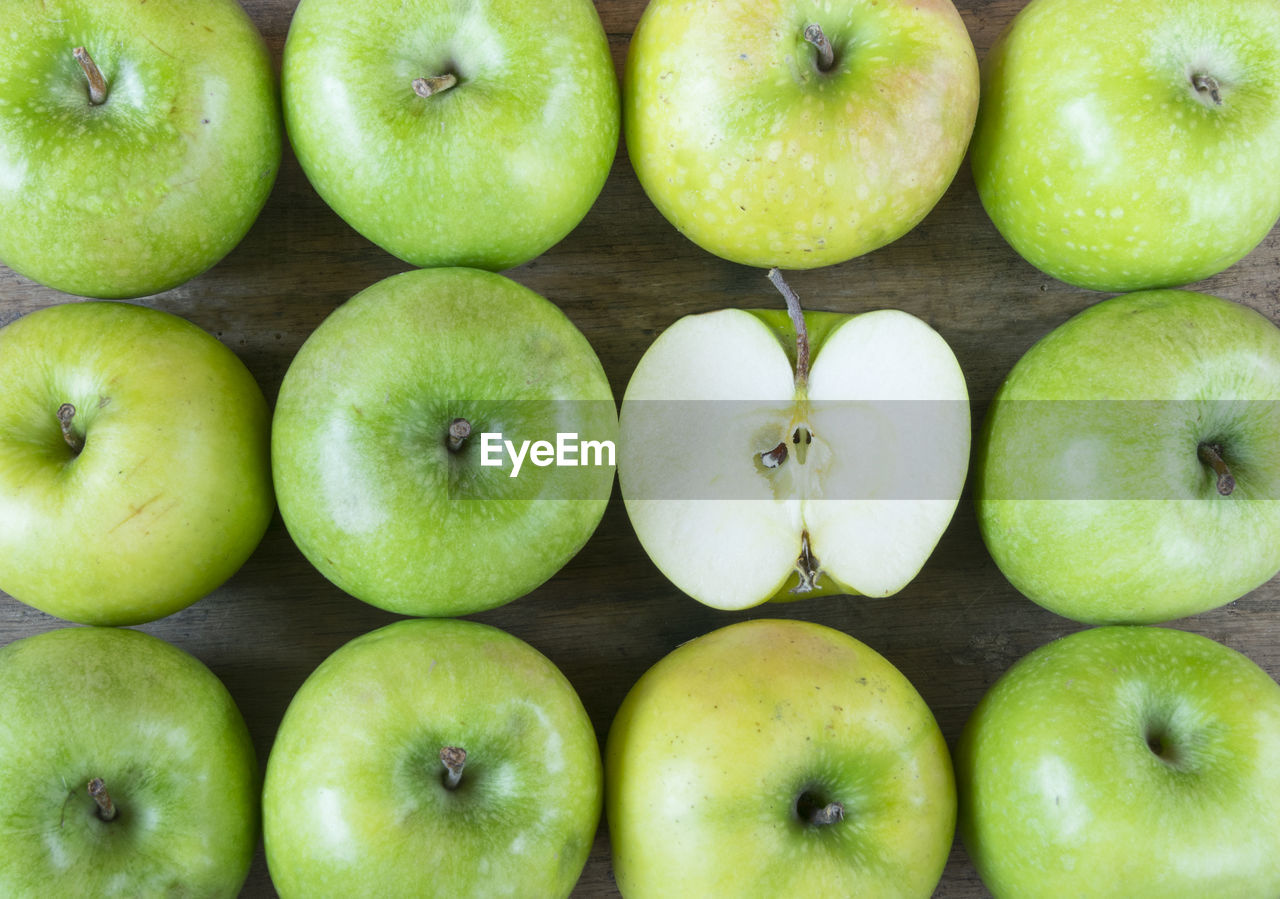 Full frame shot of granny smith apples