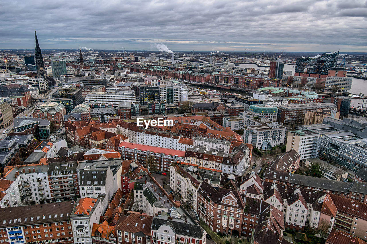 High angle view of cityscape against sky