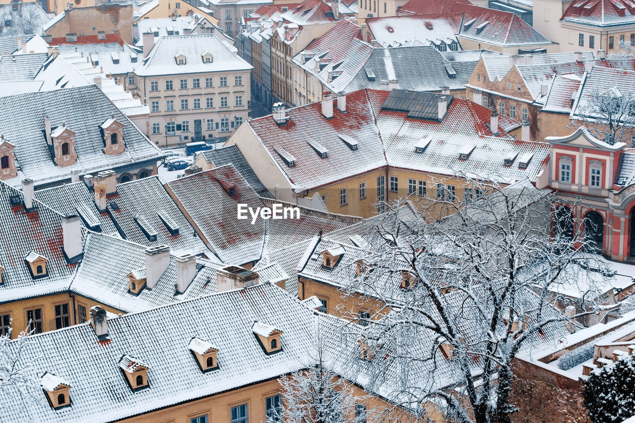 High angle view of buildings in city