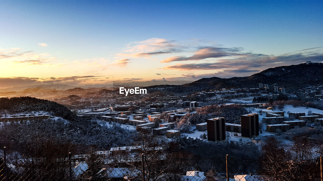 Aerial view of cityscape during winter