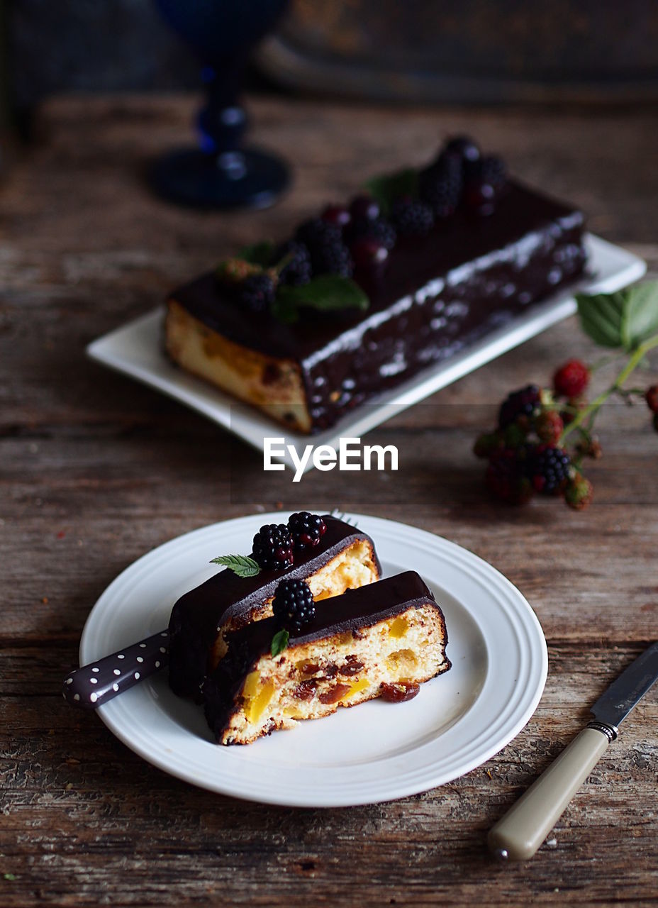 Close-up of dessert in plate on table