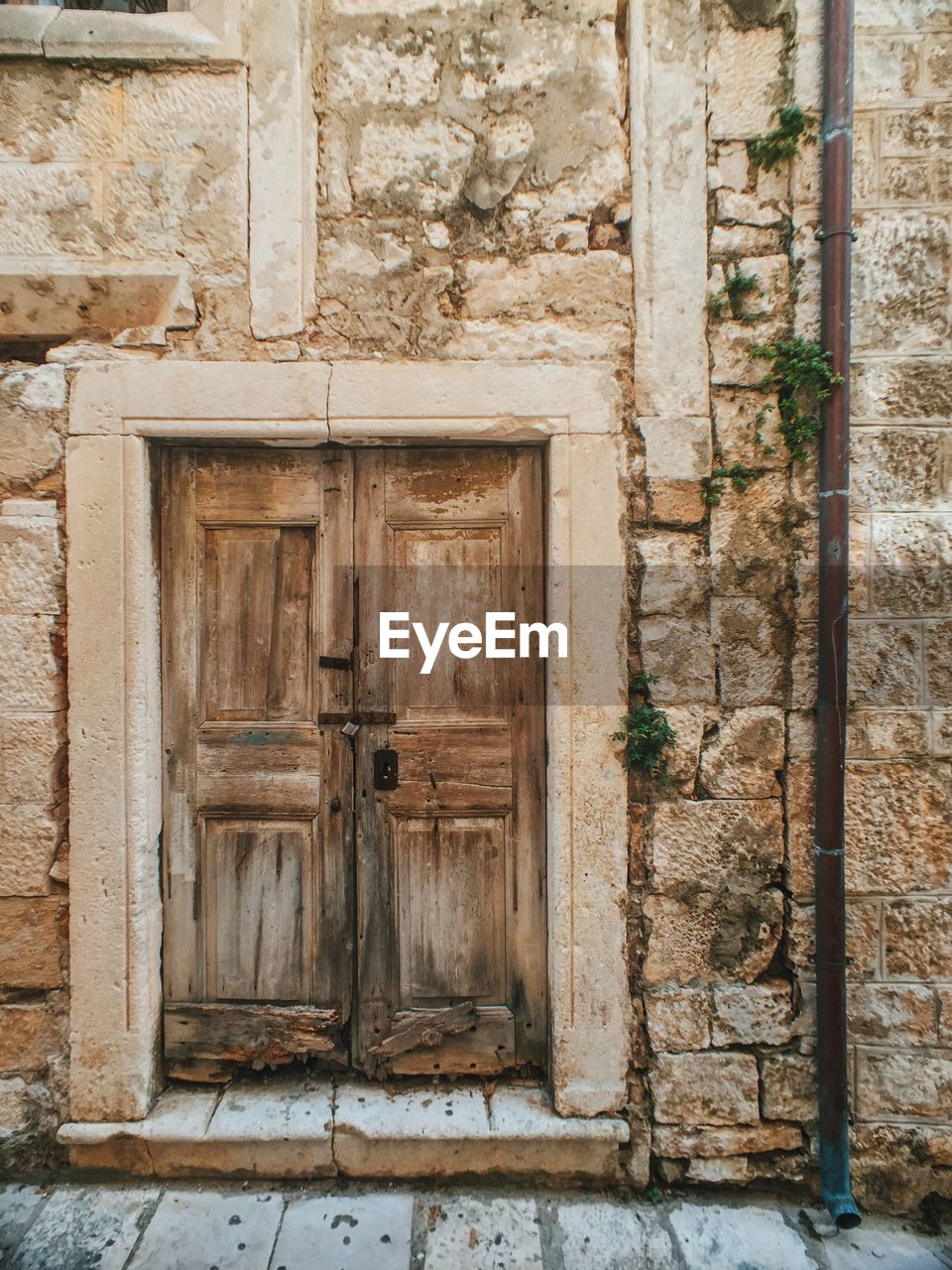 Closed door of historic building