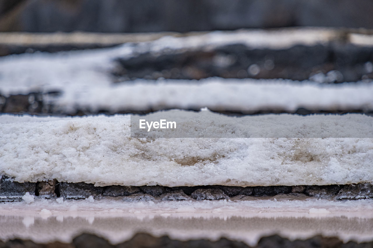 CLOSE-UP OF SNOW ON WATER SURFACE