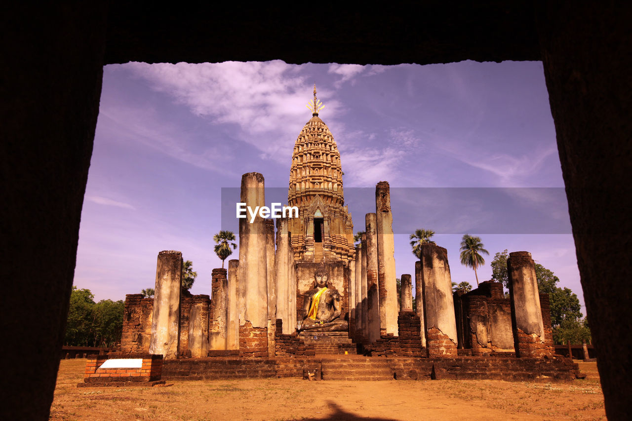 LOW ANGLE VIEW OF TEMPLE AGAINST BUILDINGS