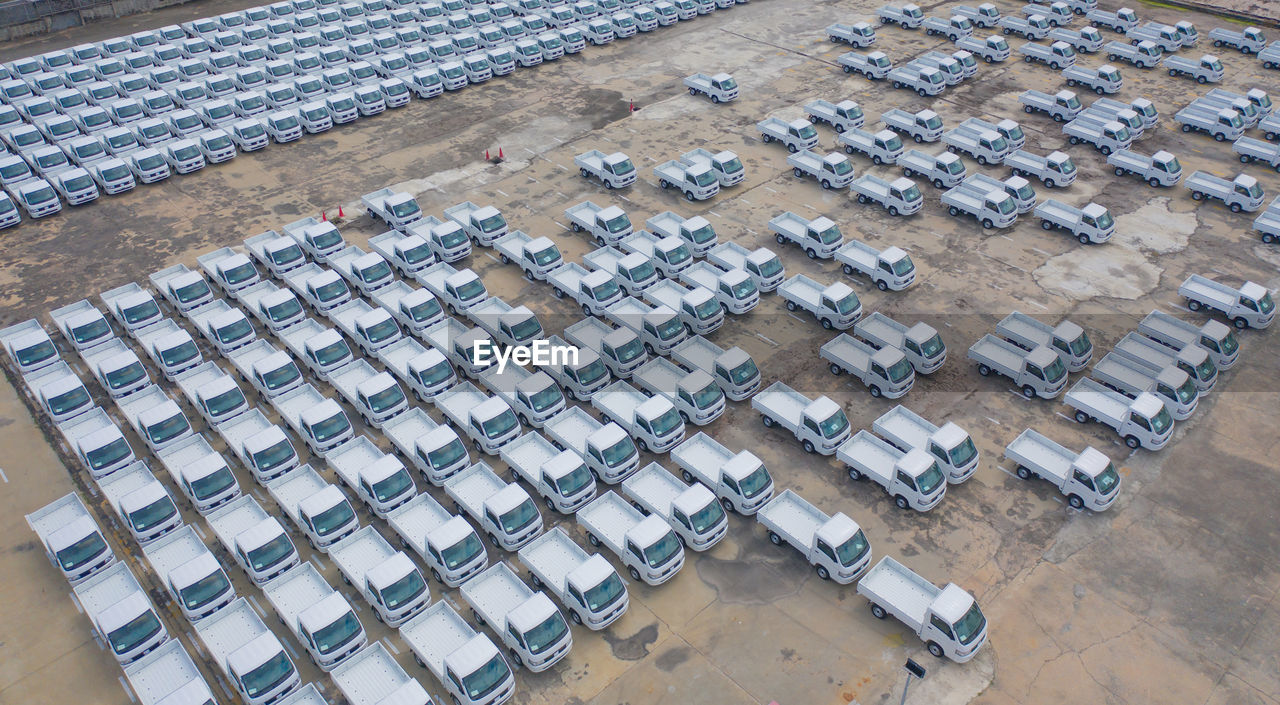 Aerial view of trucks parked outdoors