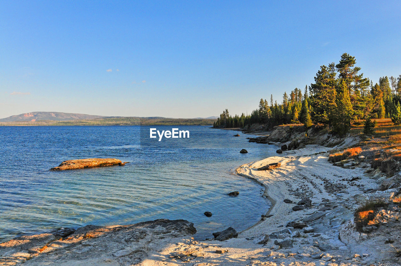 SCENIC VIEW OF LAKE AGAINST BLUE SKY