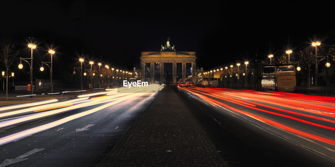 Light trails on road at night