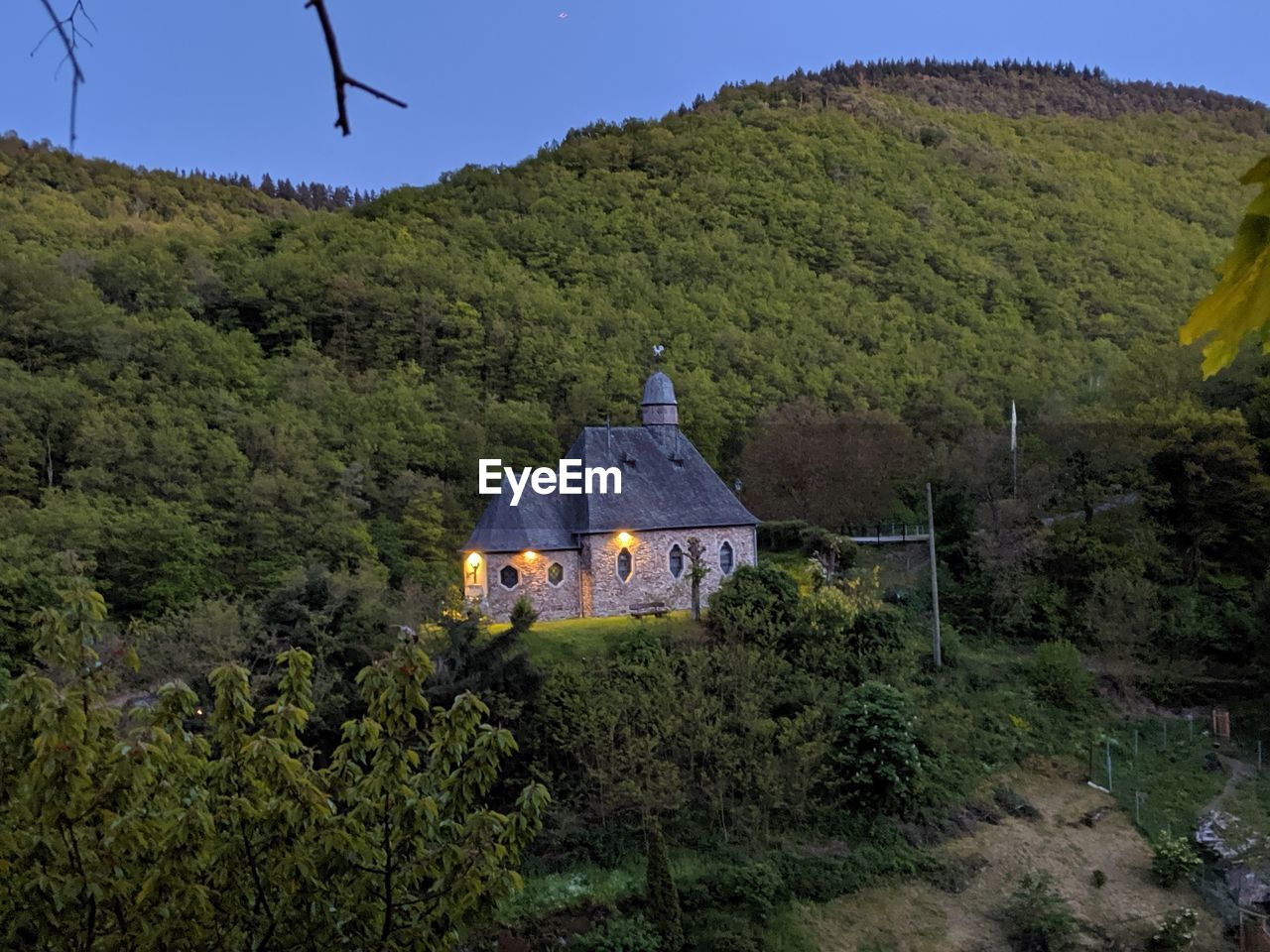 HOUSE AMIDST TREES AND PLANTS AGAINST SKY