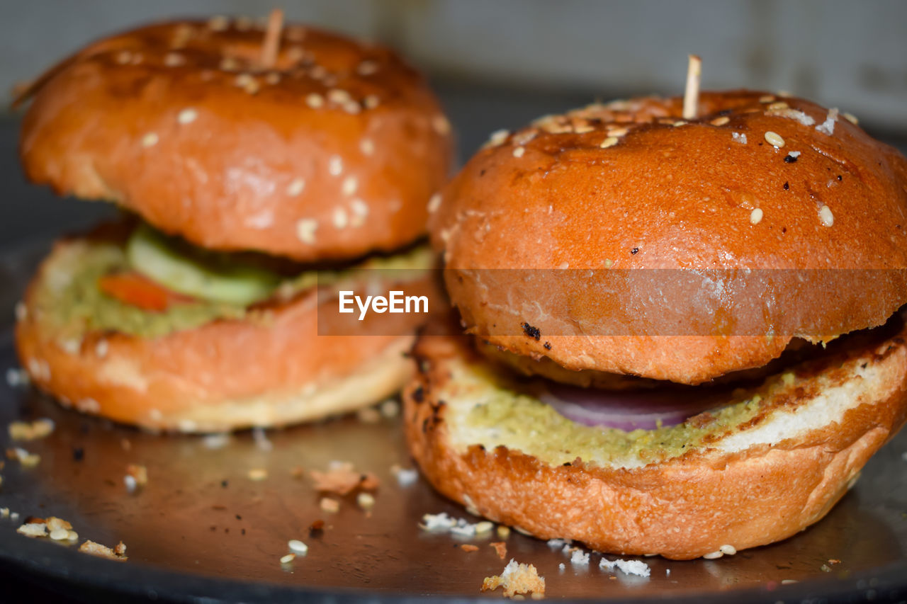 Close-up of burger on plate