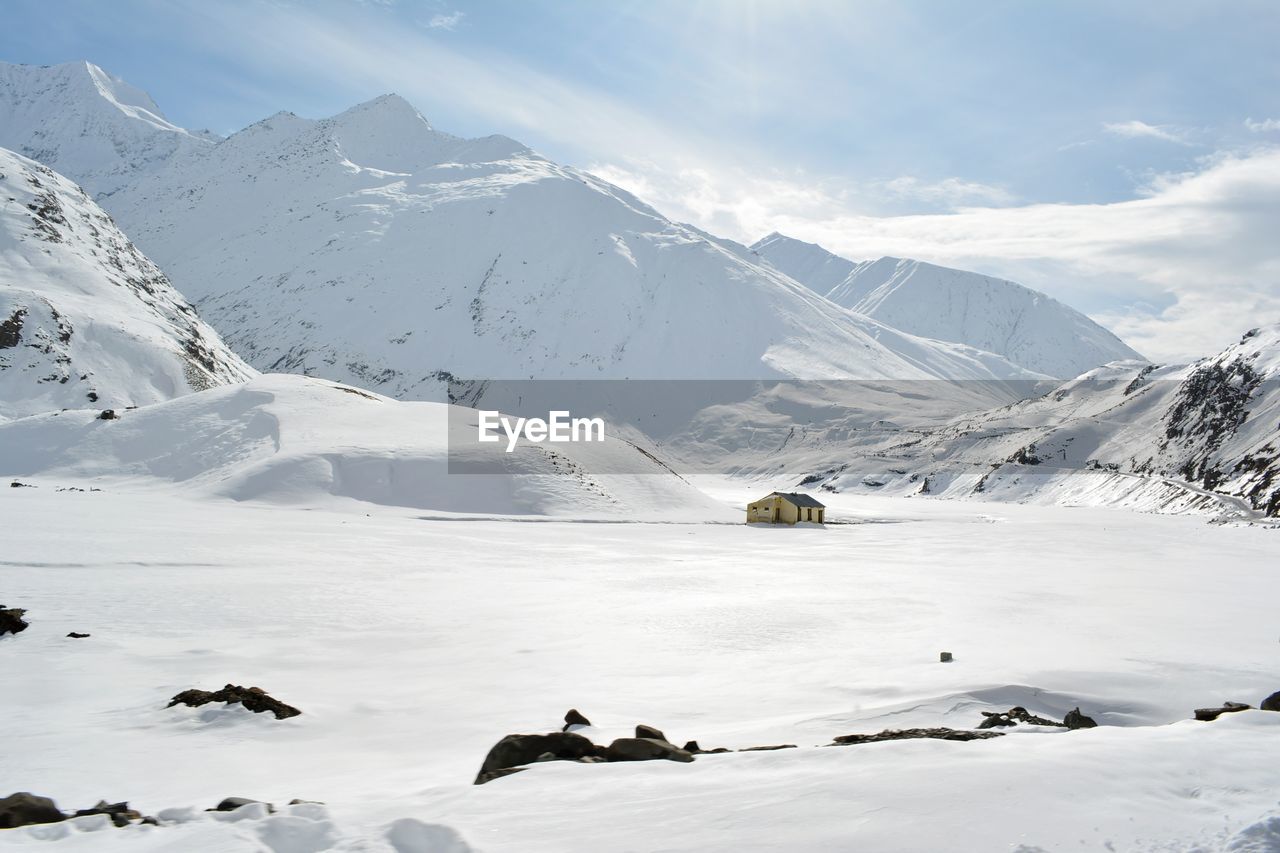 Scenic view of snowcapped mountains against sky