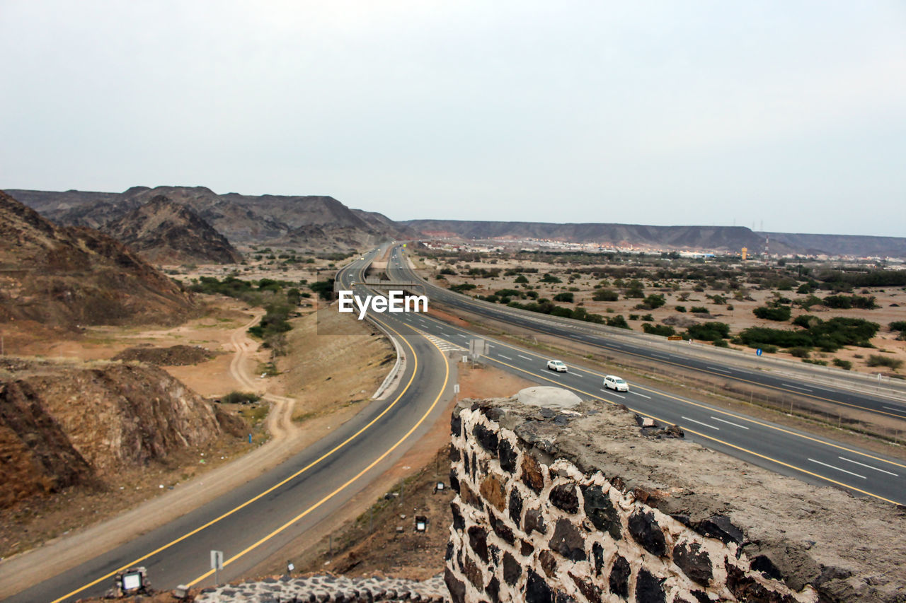 High angle view of road passing through a desert