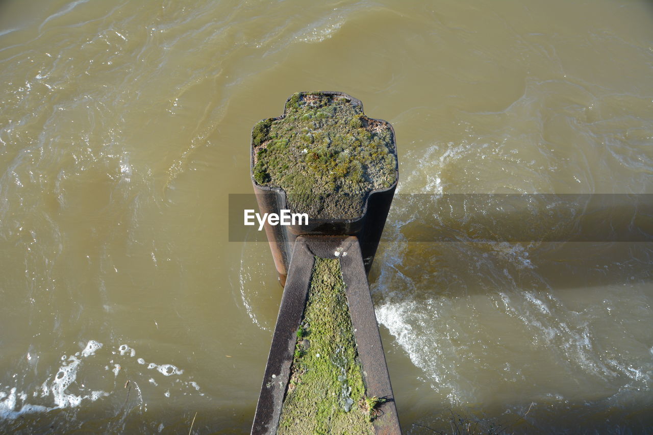 High angle view of water splashing in sea