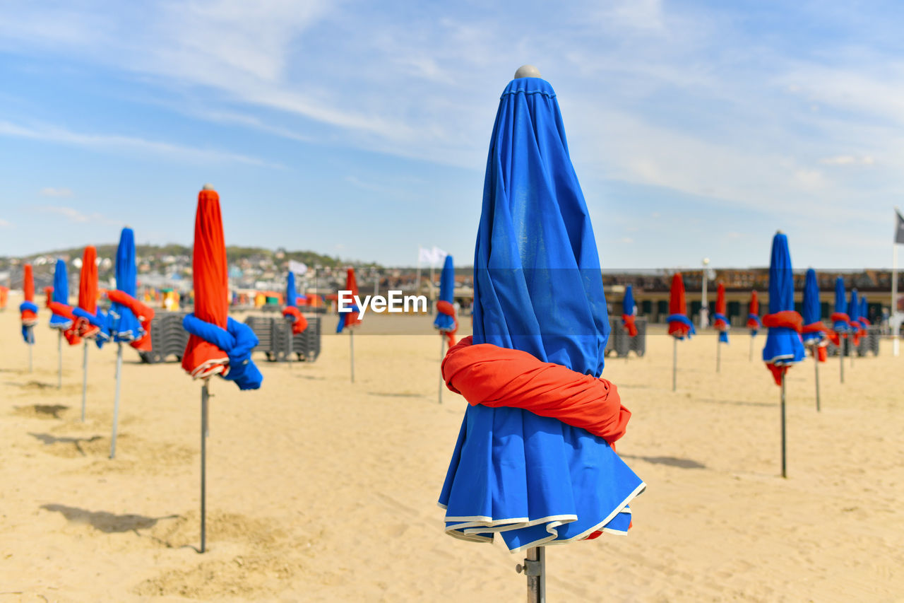 The typical colored umbrellas on a beach
