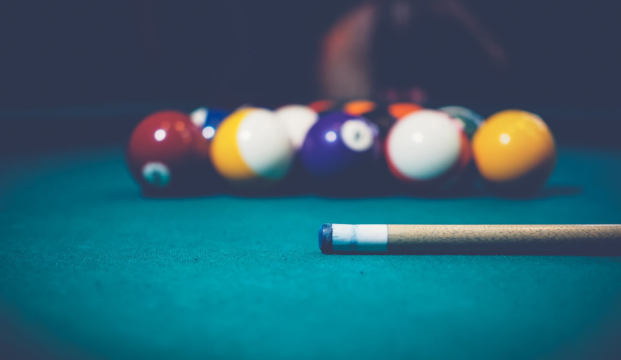 Close-up of pool balls on table