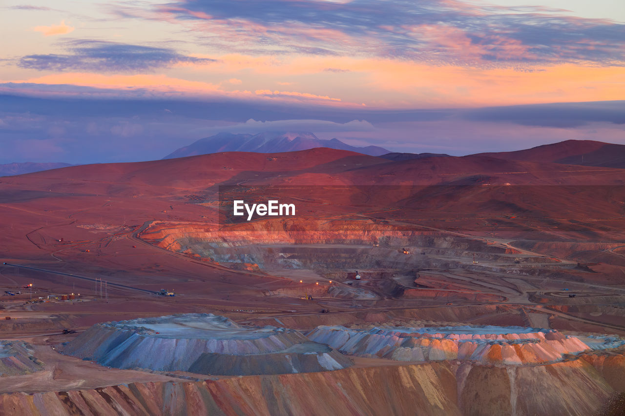 View from above of the pit of an open-pit copper mine in chile