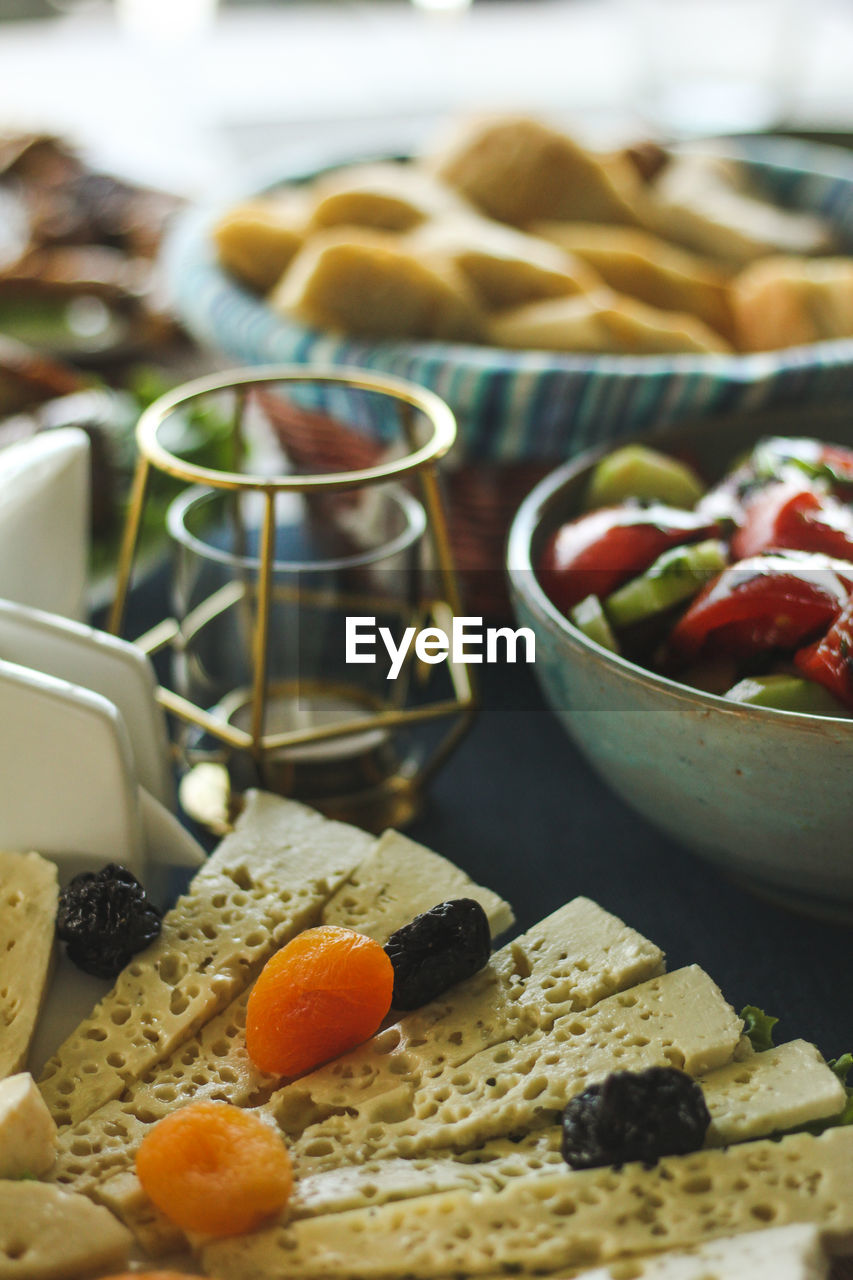 Close-up of breakfast on table