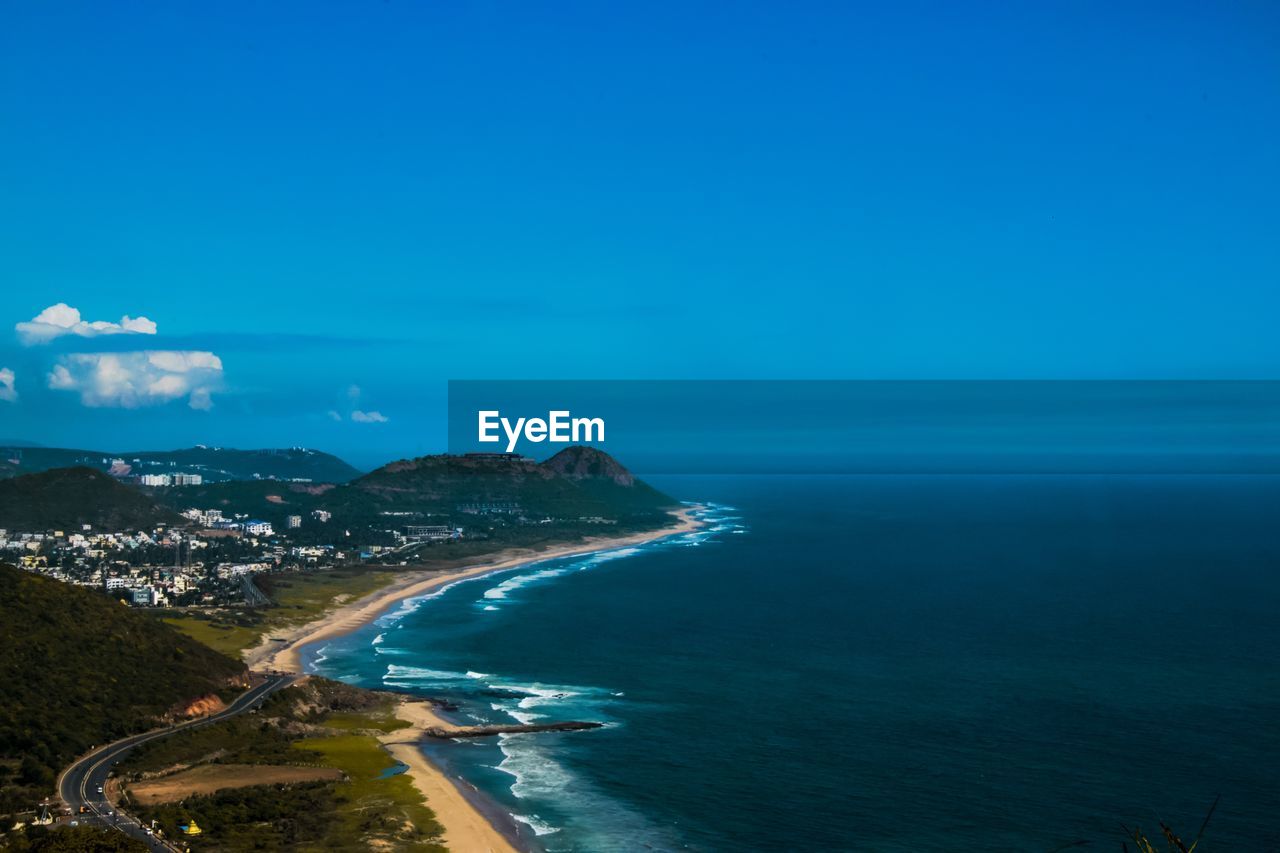 AERIAL VIEW OF SEA AND BLUE SKY