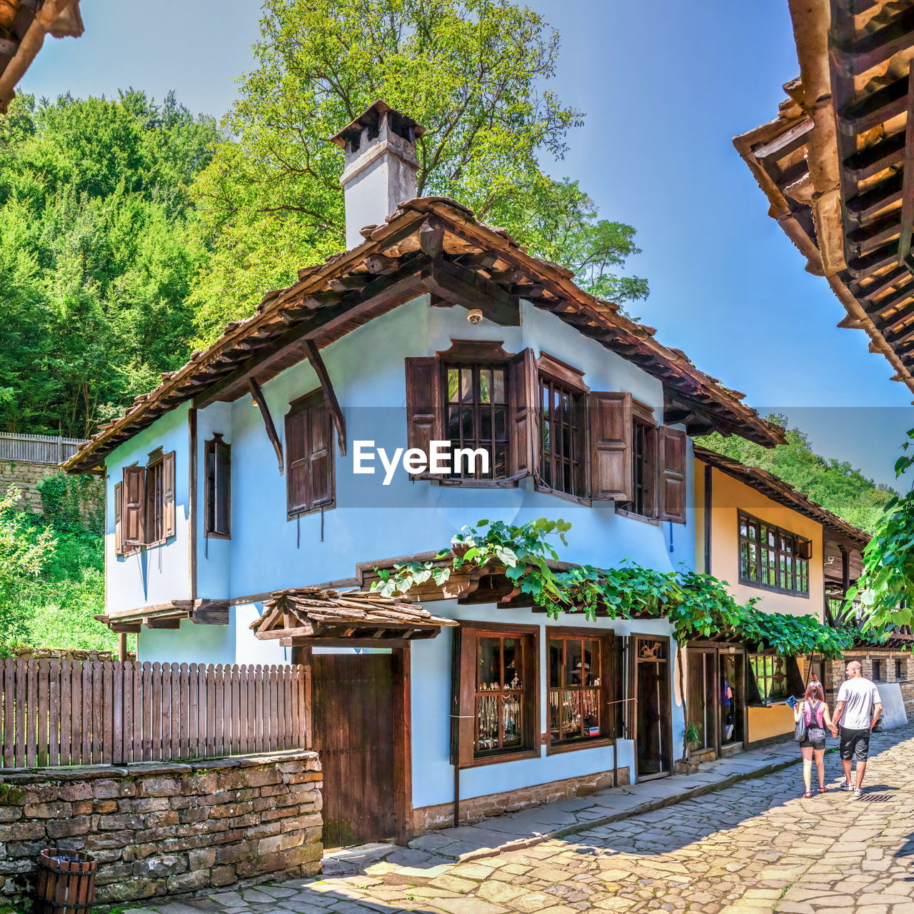 Craftsman street in the etar architectural ethnographic complex in bulgaria on a sunny summer day