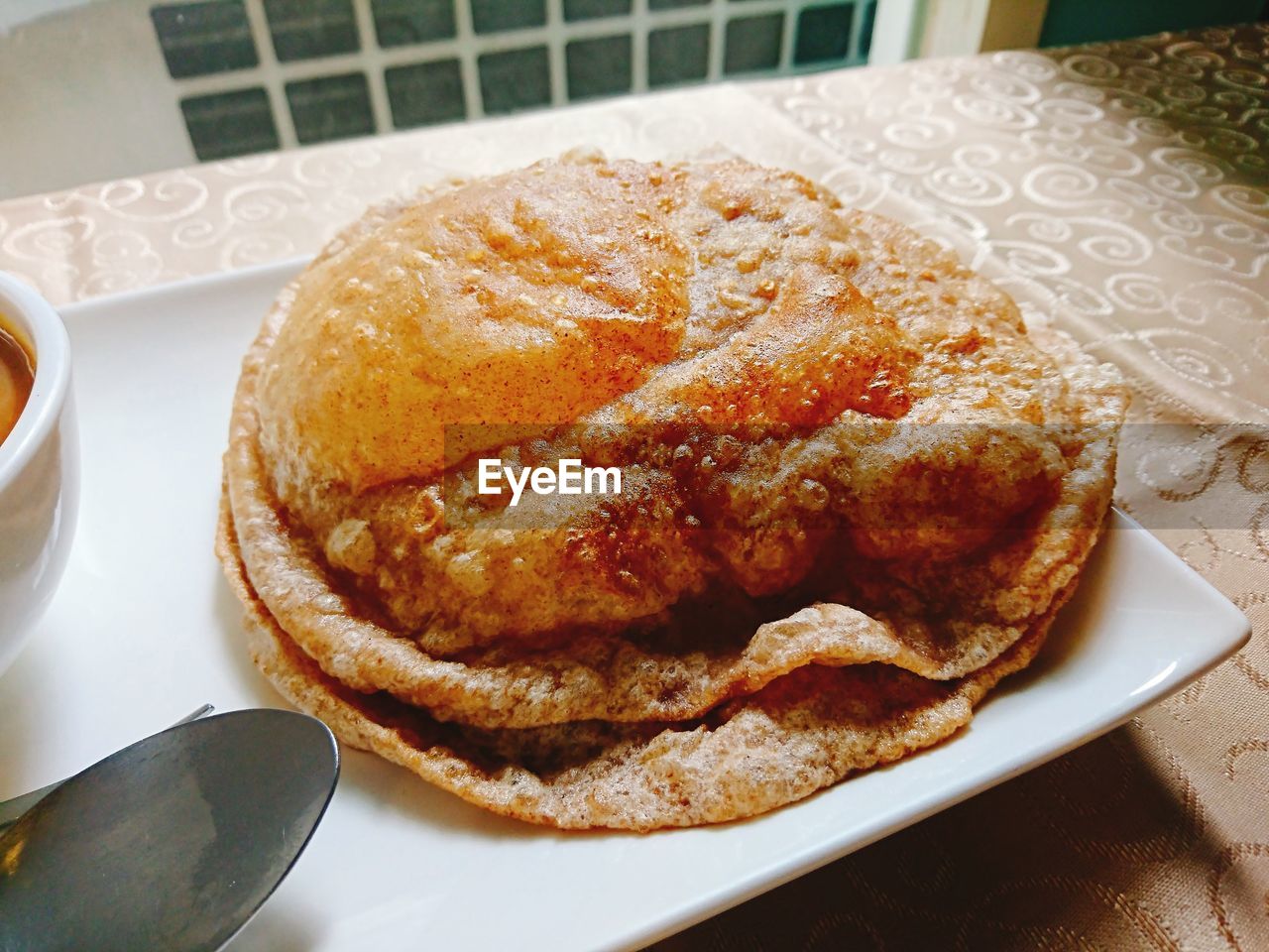 High angle view of dessert in plate on table