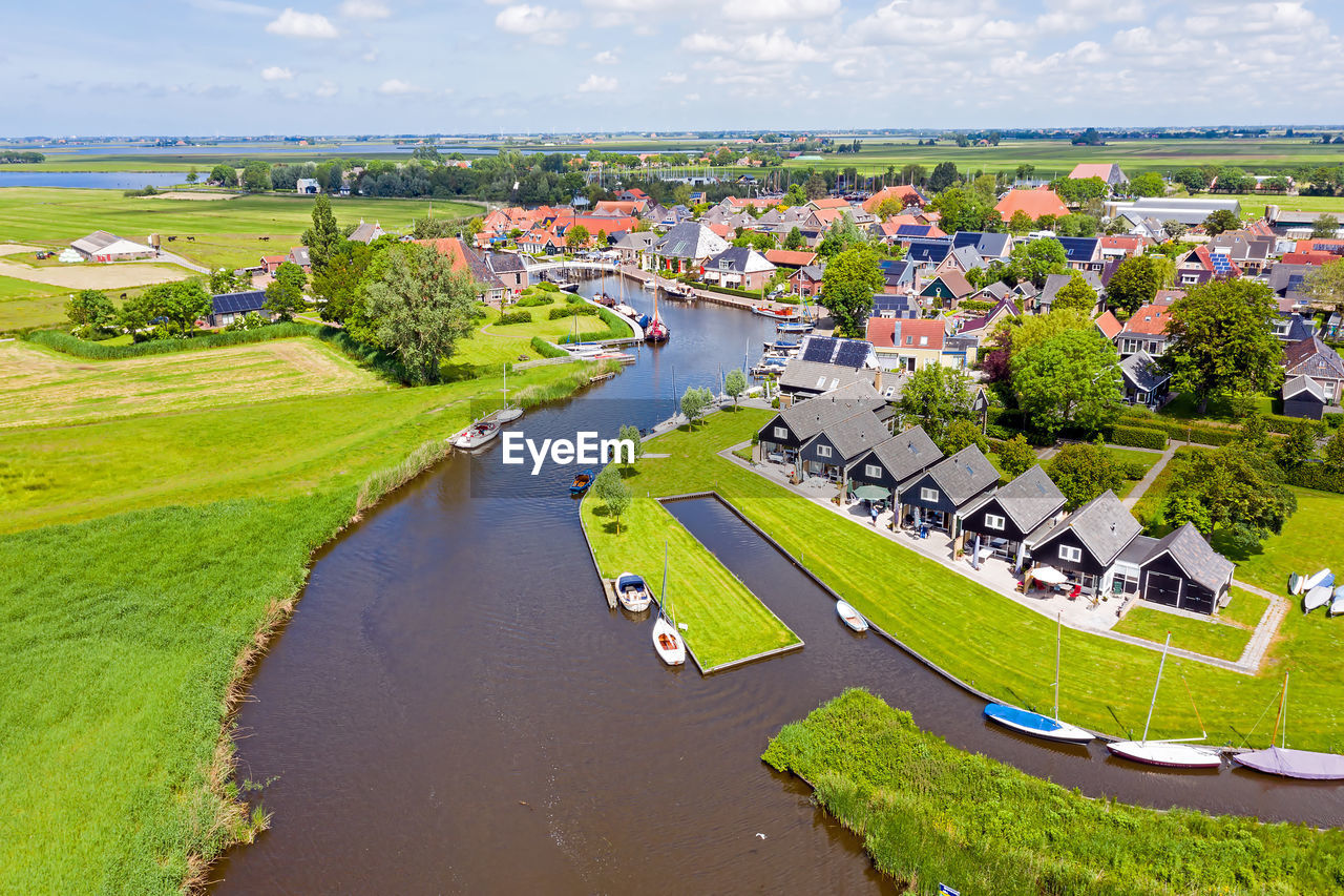 Aerial from the village gaastmeer in friesland the netherlands
