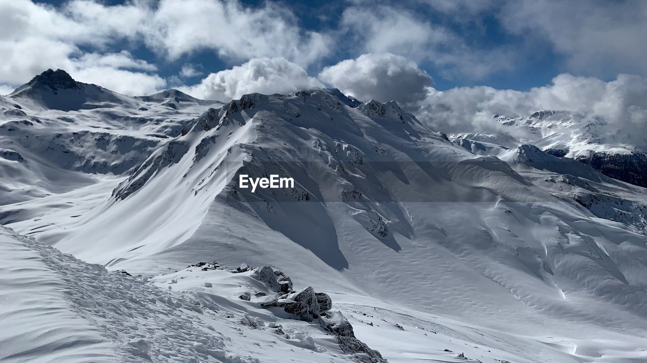 Scenic view of snowcapped mountains against sky