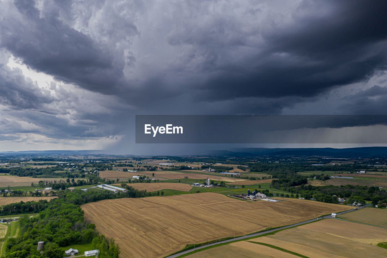 High angle view of agricultural field against sky