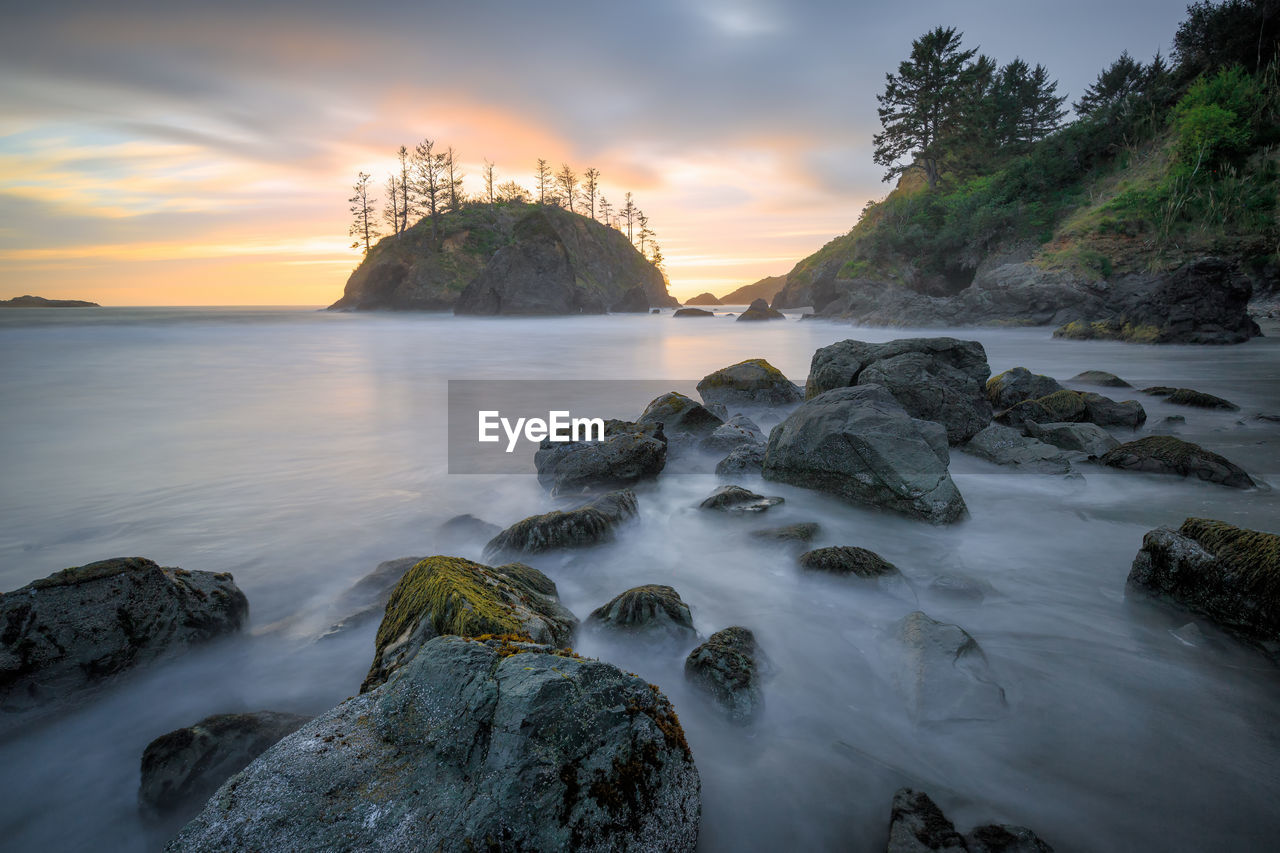 Scenic view of sea against sky during sunset