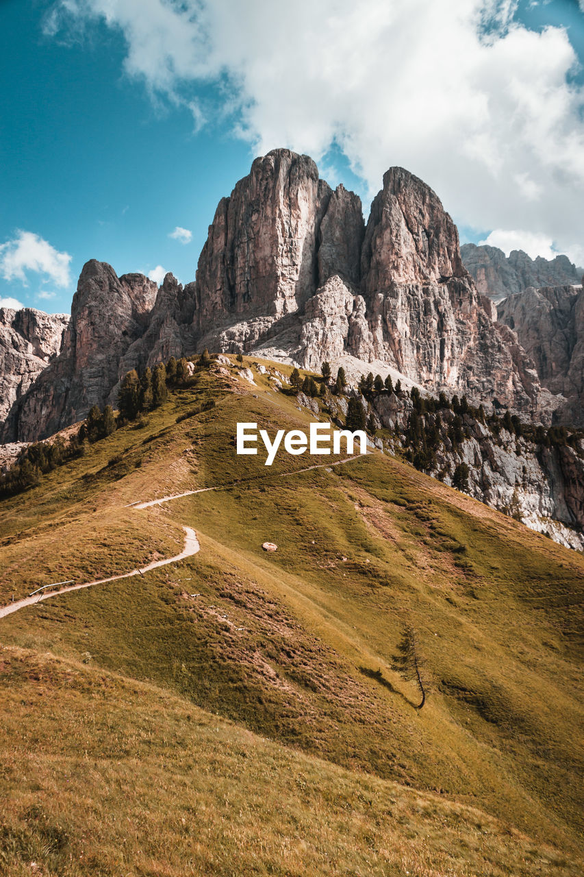 Scenic view of landscape and mountains against sky