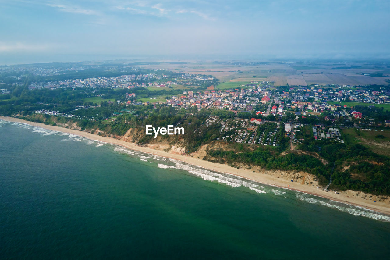 Aerial view of baltic sea beach in wladyslawowo, poland