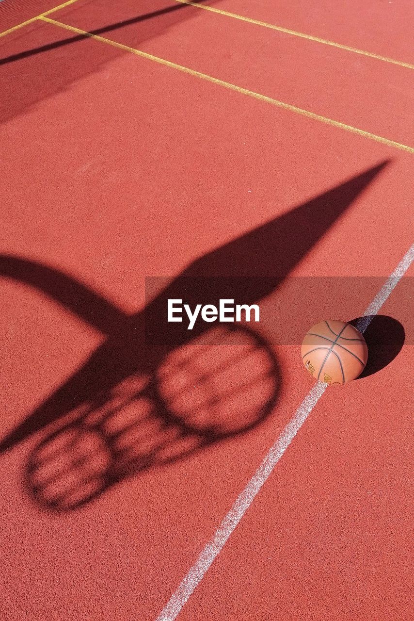 High angle view of basketball court with shadows