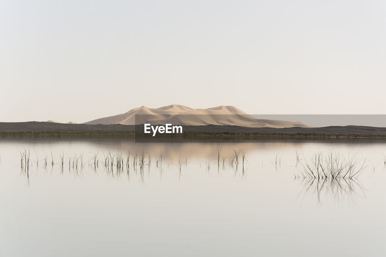 Scenic view of lake against clear sky