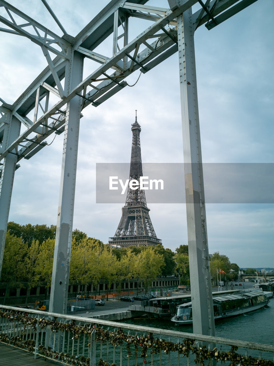 Eiffel tower through bridge