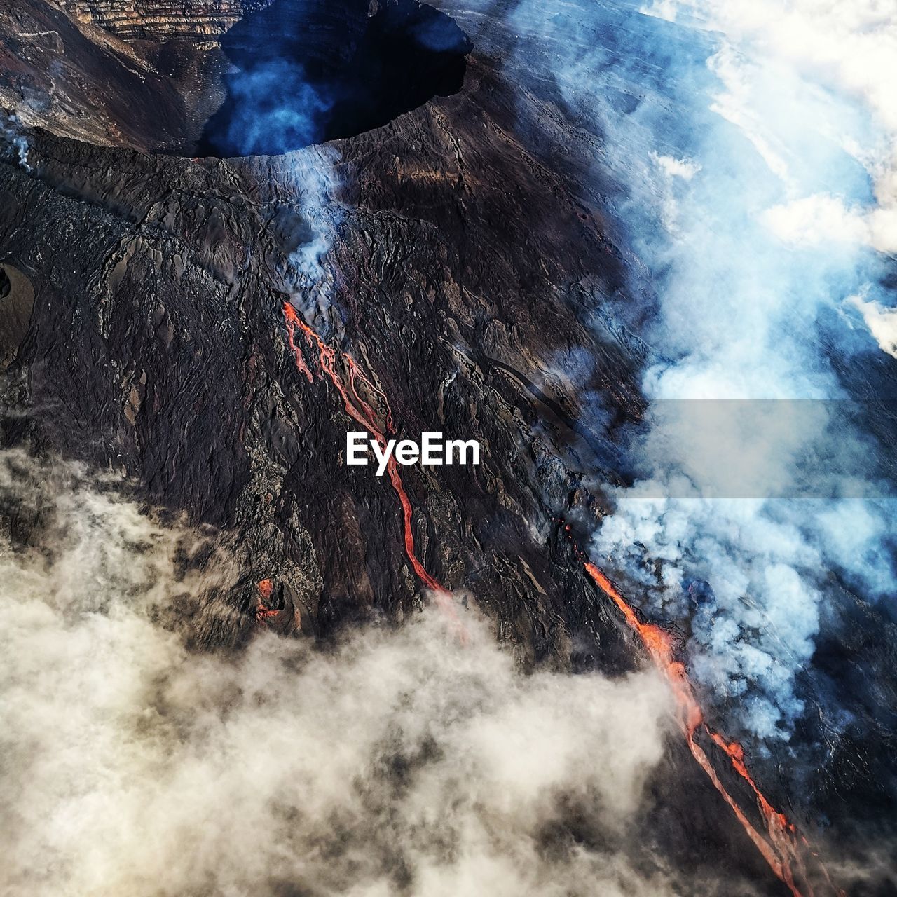 Aerial view of volcanic crater