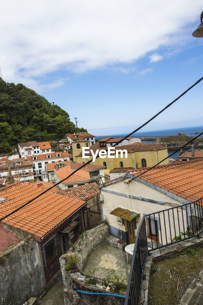 High angle view of townscape against sky