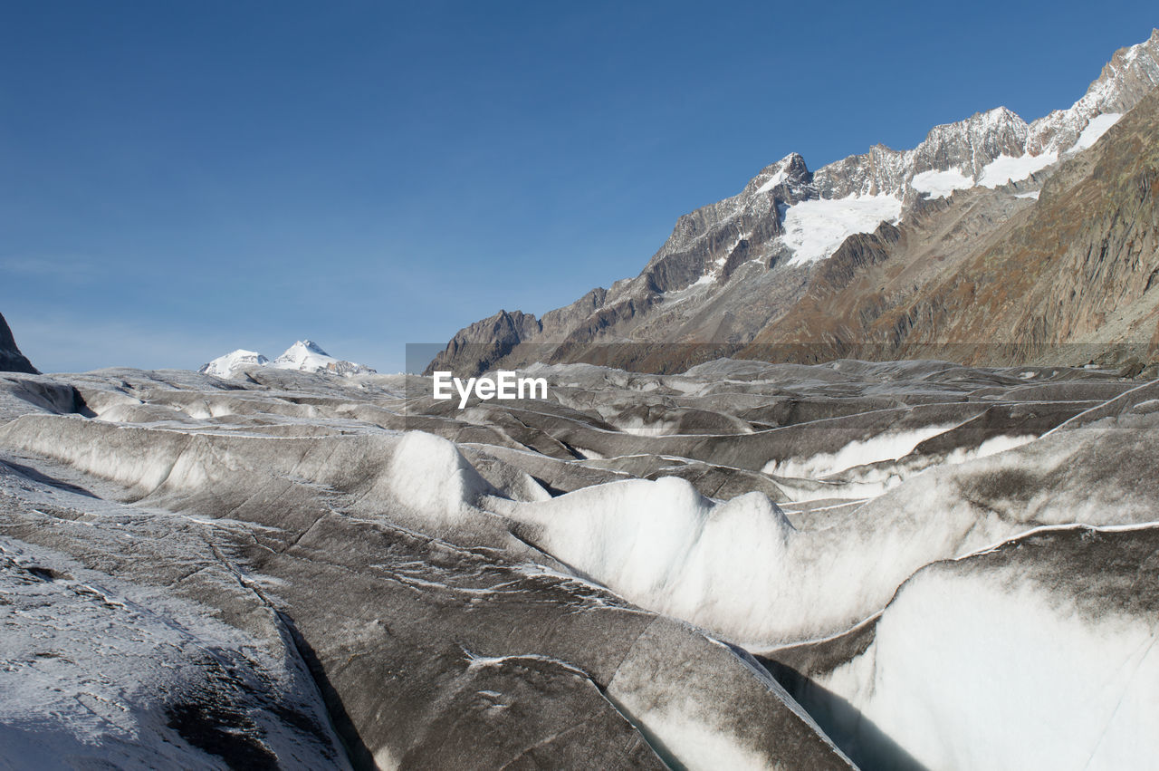 Close-up of glacier by mountain range