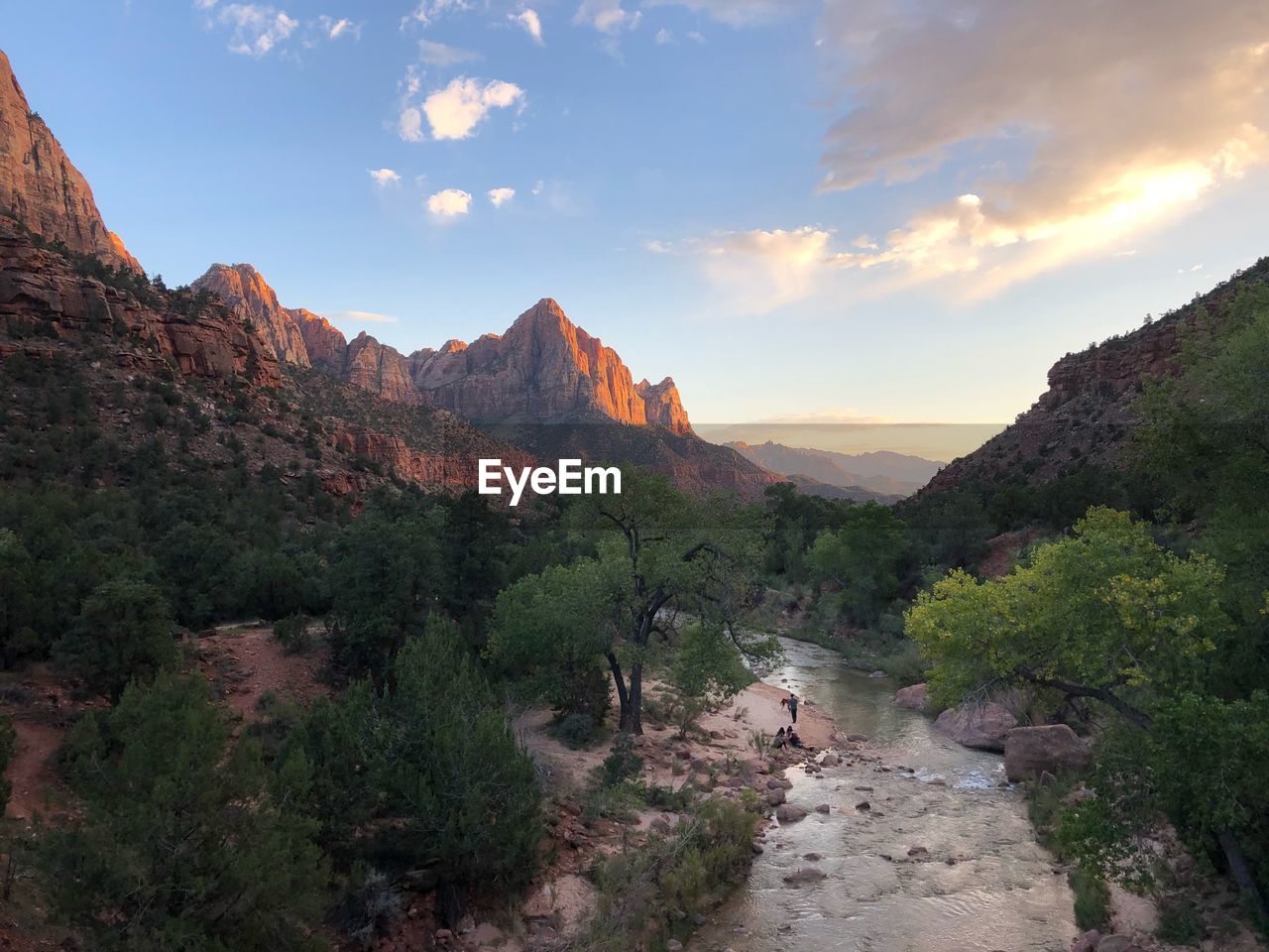 Scenic view of mountains against sky during sunset