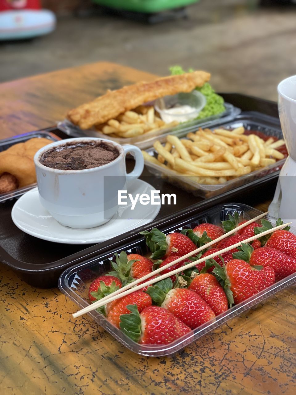 high angle view of dessert in plate on table