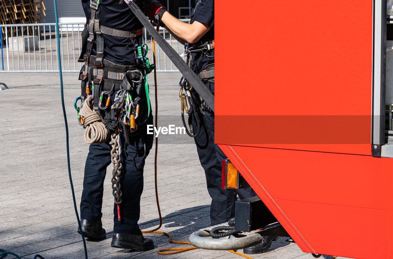 Equipment for work at height on a fireman's belt.