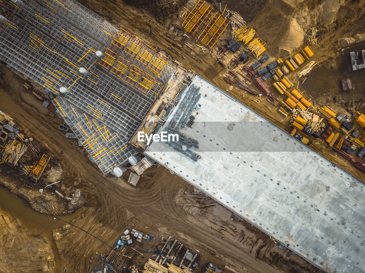 High angle view of crane at construction site